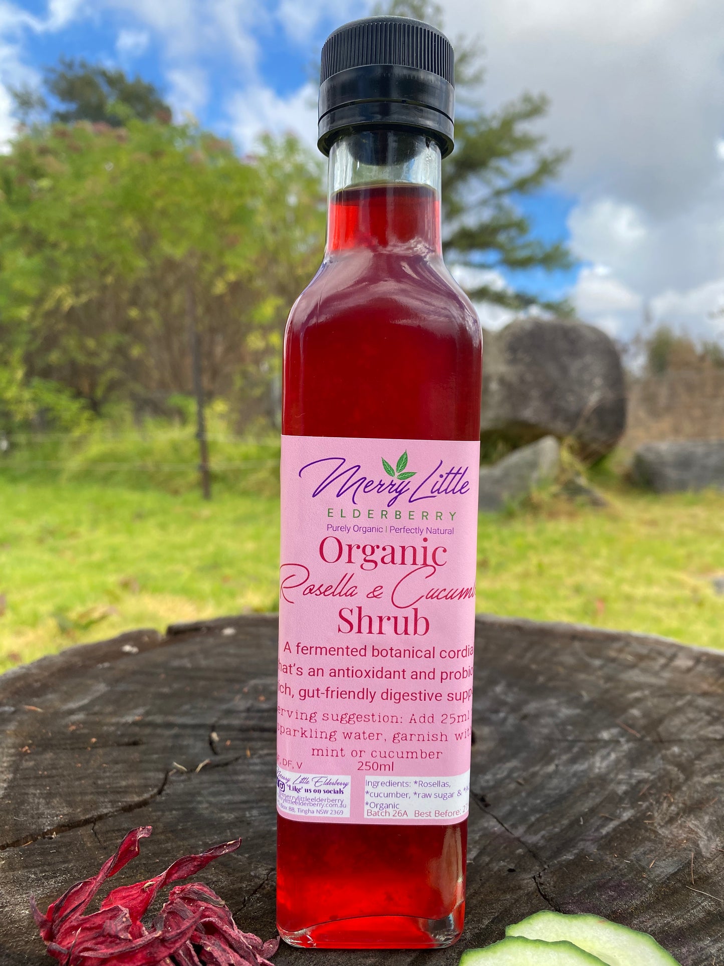 Rosella & Cucumber Shrub – 250ml – Fermented Botanical Cordial