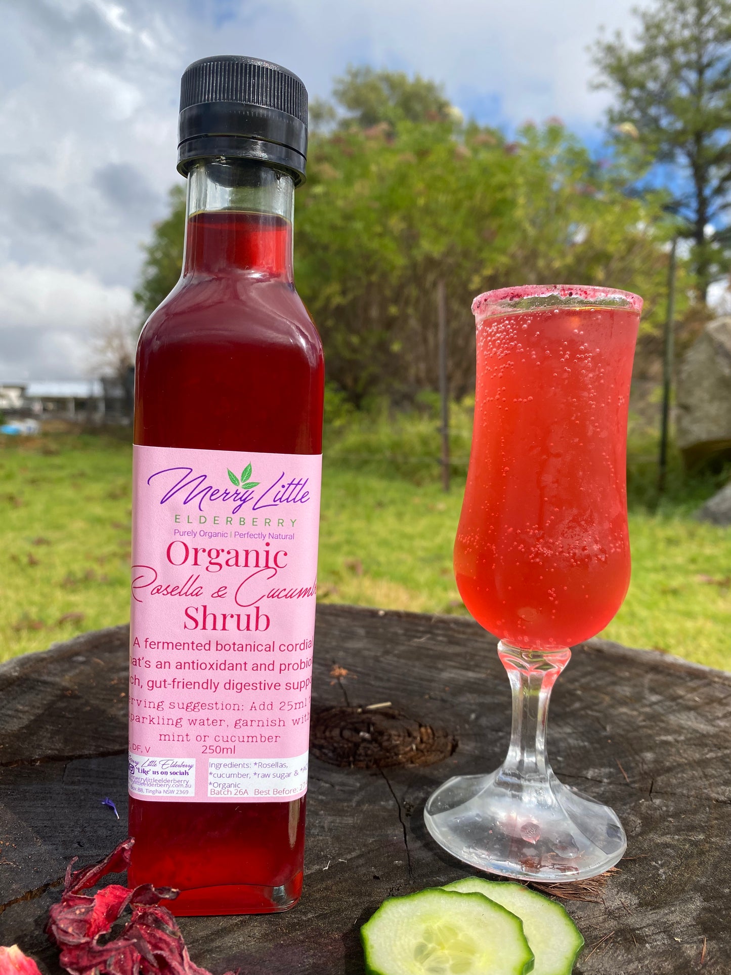 Rosella & Cucumber Shrub – 250ml – Fermented Botanical Cordial