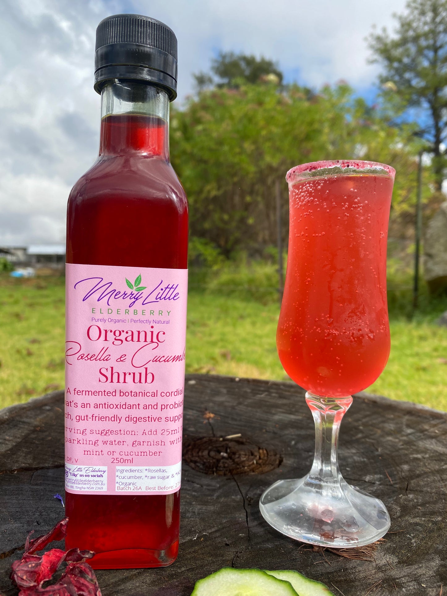 Rosella & Cucumber Shrub – 250ml – Fermented Botanical Cordial